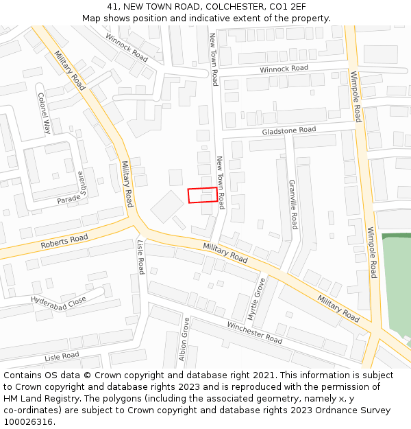 41, NEW TOWN ROAD, COLCHESTER, CO1 2EF: Location map and indicative extent of plot