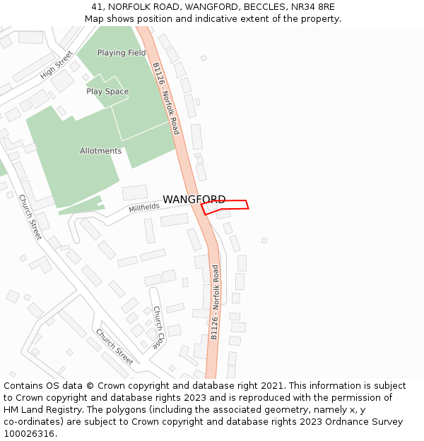 41, NORFOLK ROAD, WANGFORD, BECCLES, NR34 8RE: Location map and indicative extent of plot