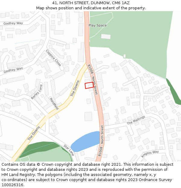 41, NORTH STREET, DUNMOW, CM6 1AZ: Location map and indicative extent of plot