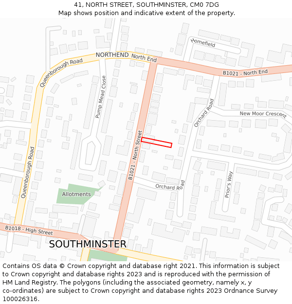 41, NORTH STREET, SOUTHMINSTER, CM0 7DG: Location map and indicative extent of plot