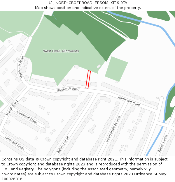 41, NORTHCROFT ROAD, EPSOM, KT19 9TA: Location map and indicative extent of plot