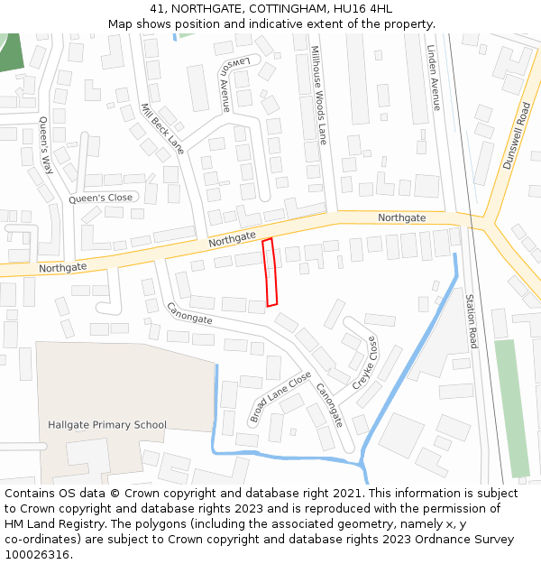 41, NORTHGATE, COTTINGHAM, HU16 4HL: Location map and indicative extent of plot