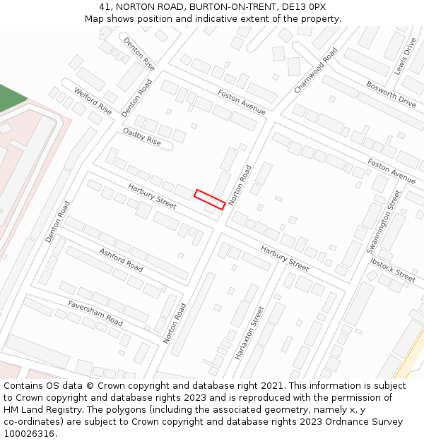 41, NORTON ROAD, BURTON-ON-TRENT, DE13 0PX: Location map and indicative extent of plot