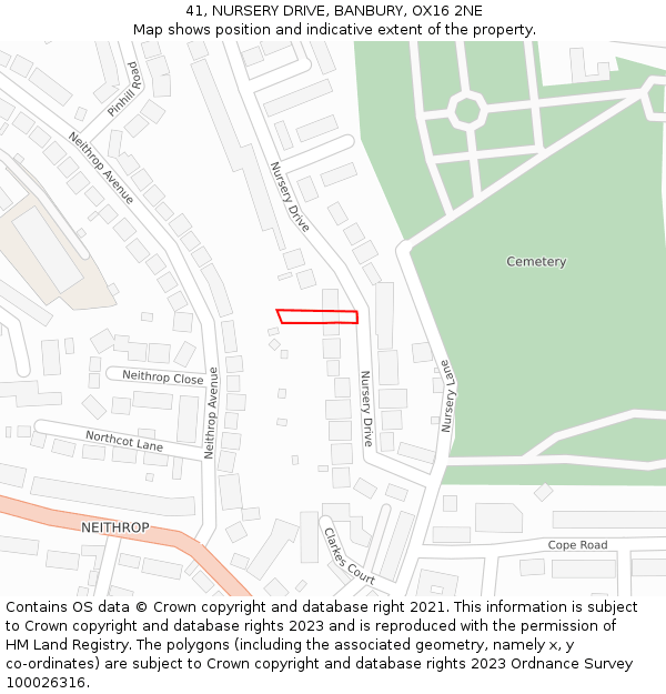 41, NURSERY DRIVE, BANBURY, OX16 2NE: Location map and indicative extent of plot