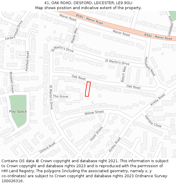 41, OAK ROAD, DESFORD, LEICESTER, LE9 9GU: Location map and indicative extent of plot