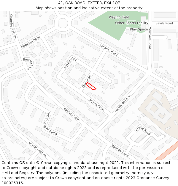 41, OAK ROAD, EXETER, EX4 1QB: Location map and indicative extent of plot