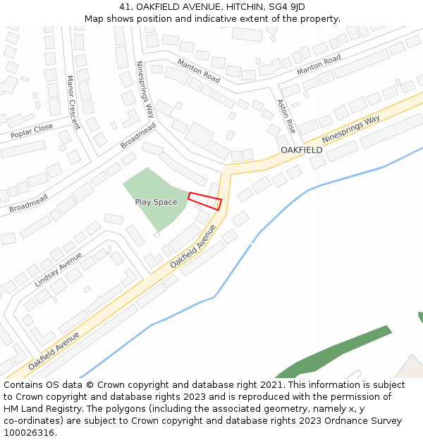 41, OAKFIELD AVENUE, HITCHIN, SG4 9JD: Location map and indicative extent of plot