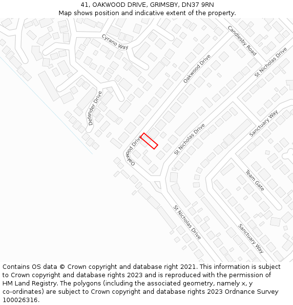 41, OAKWOOD DRIVE, GRIMSBY, DN37 9RN: Location map and indicative extent of plot