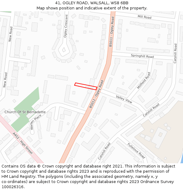 41, OGLEY ROAD, WALSALL, WS8 6BB: Location map and indicative extent of plot