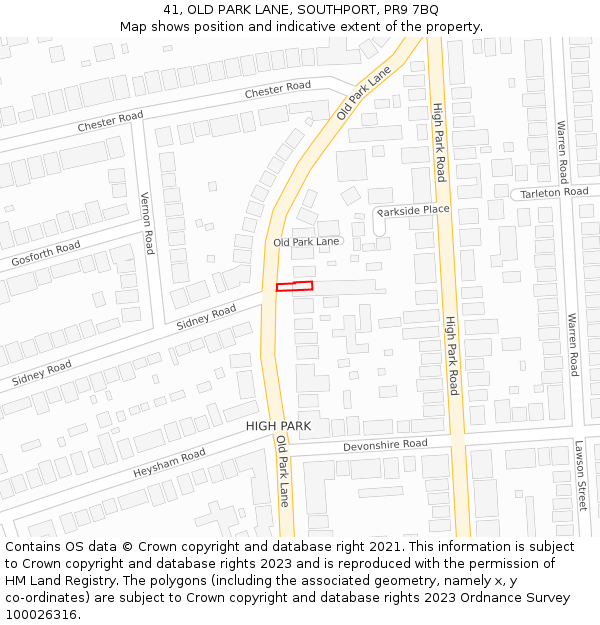 41, OLD PARK LANE, SOUTHPORT, PR9 7BQ: Location map and indicative extent of plot