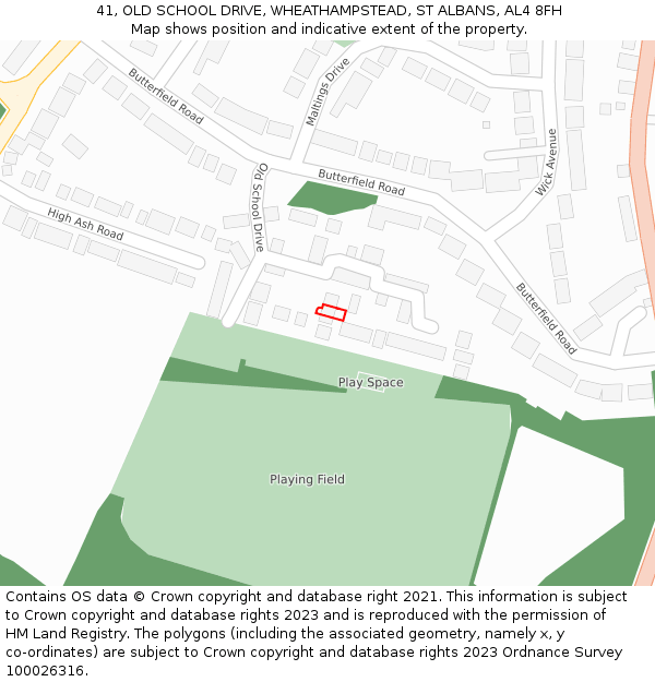 41, OLD SCHOOL DRIVE, WHEATHAMPSTEAD, ST ALBANS, AL4 8FH: Location map and indicative extent of plot