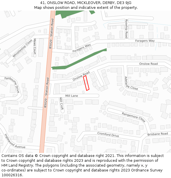 41, ONSLOW ROAD, MICKLEOVER, DERBY, DE3 9JG: Location map and indicative extent of plot