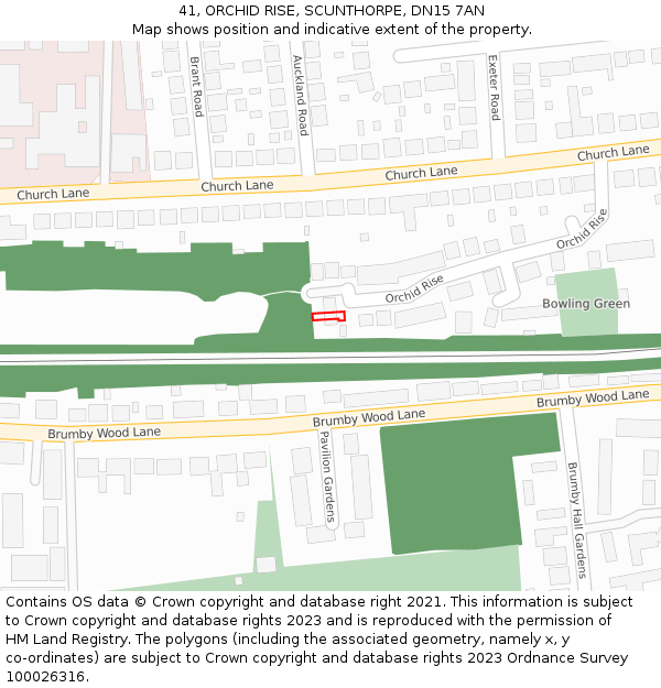 41, ORCHID RISE, SCUNTHORPE, DN15 7AN: Location map and indicative extent of plot