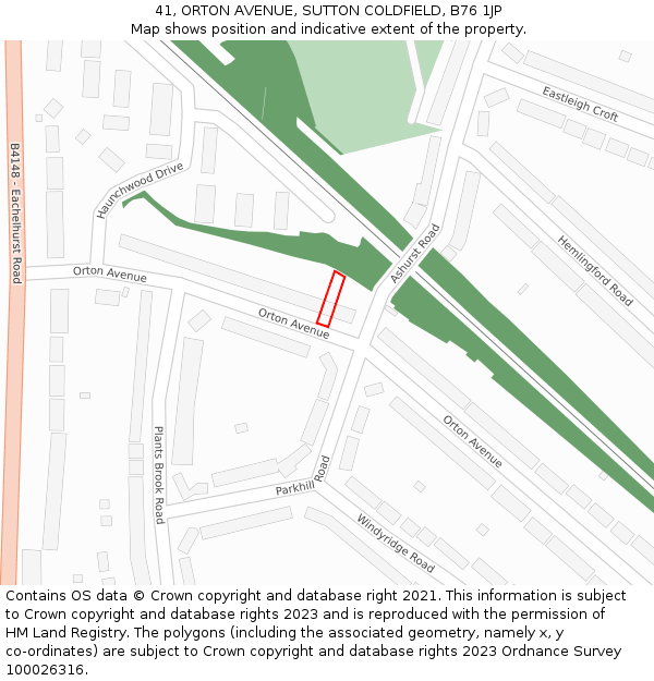 41, ORTON AVENUE, SUTTON COLDFIELD, B76 1JP: Location map and indicative extent of plot