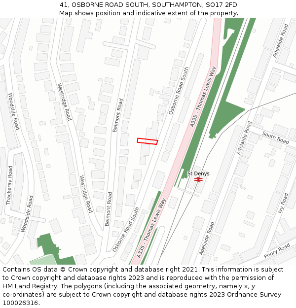 41, OSBORNE ROAD SOUTH, SOUTHAMPTON, SO17 2FD: Location map and indicative extent of plot