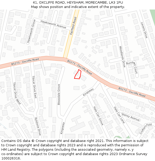 41, OXCLIFFE ROAD, HEYSHAM, MORECAMBE, LA3 1PU: Location map and indicative extent of plot