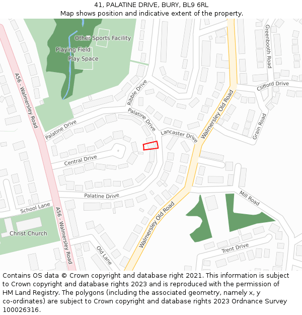 41, PALATINE DRIVE, BURY, BL9 6RL: Location map and indicative extent of plot