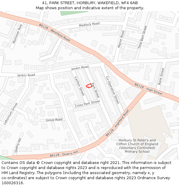 41, PARK STREET, HORBURY, WAKEFIELD, WF4 6AB: Location map and indicative extent of plot
