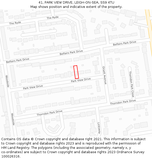 41, PARK VIEW DRIVE, LEIGH-ON-SEA, SS9 4TU: Location map and indicative extent of plot