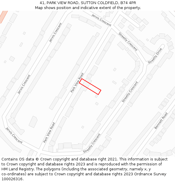 41, PARK VIEW ROAD, SUTTON COLDFIELD, B74 4PR: Location map and indicative extent of plot
