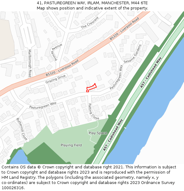 41, PASTUREGREEN WAY, IRLAM, MANCHESTER, M44 6TE: Location map and indicative extent of plot