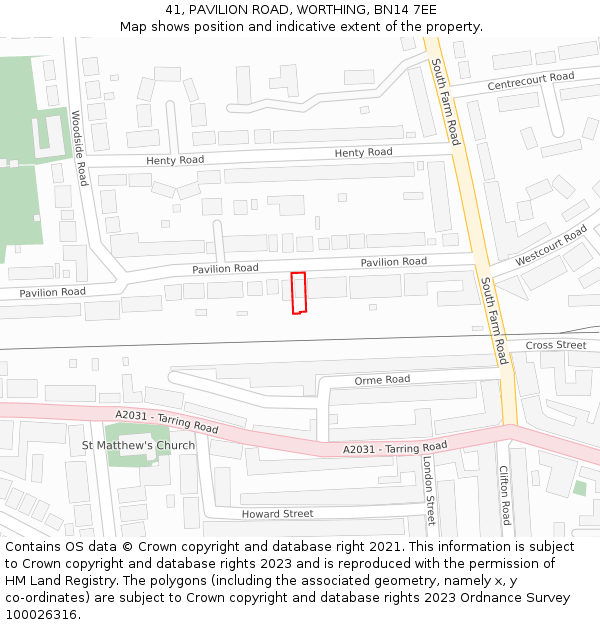 41, PAVILION ROAD, WORTHING, BN14 7EE: Location map and indicative extent of plot