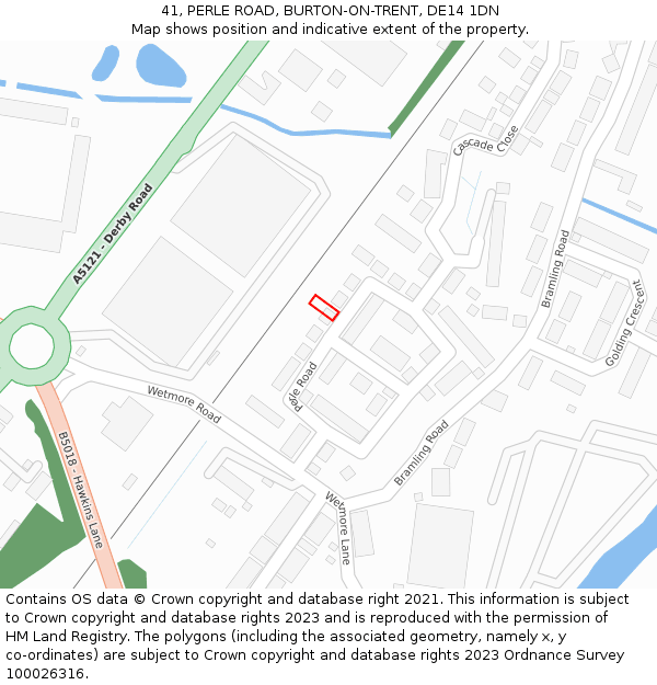 41, PERLE ROAD, BURTON-ON-TRENT, DE14 1DN: Location map and indicative extent of plot