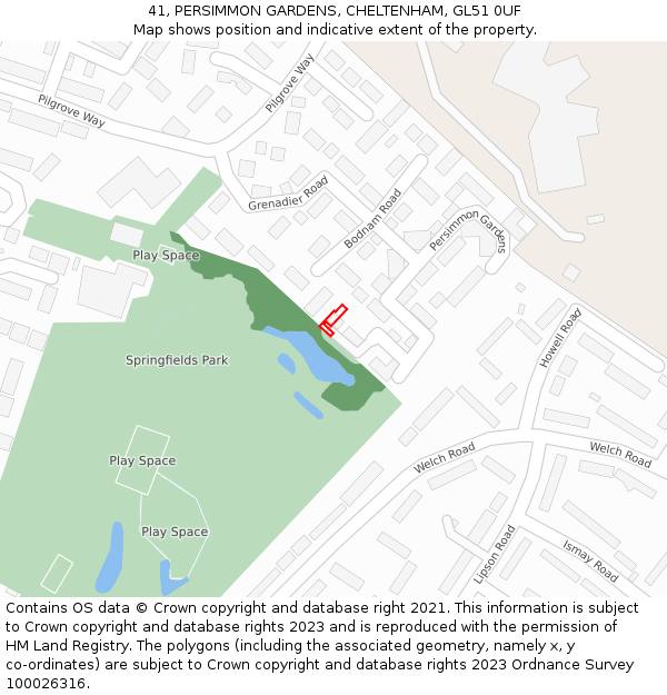 41, PERSIMMON GARDENS, CHELTENHAM, GL51 0UF: Location map and indicative extent of plot