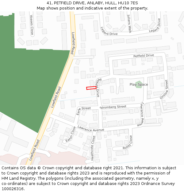 41, PETFIELD DRIVE, ANLABY, HULL, HU10 7ES: Location map and indicative extent of plot