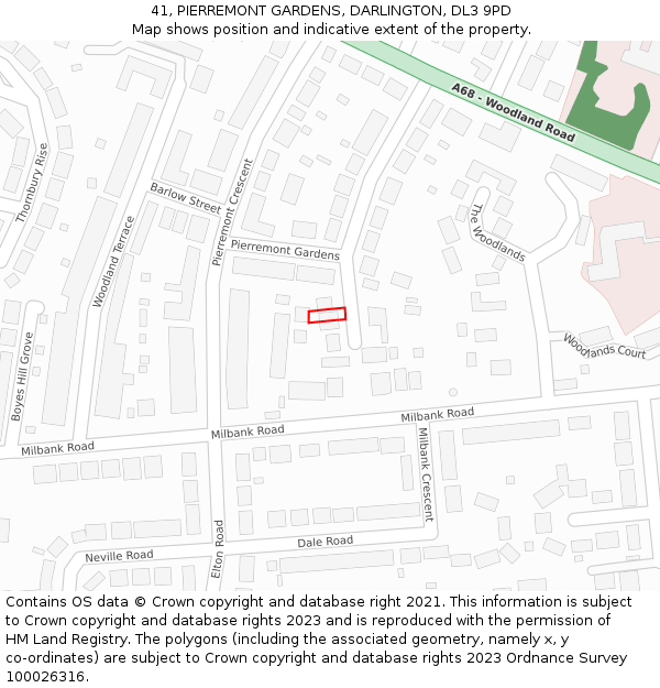 41, PIERREMONT GARDENS, DARLINGTON, DL3 9PD: Location map and indicative extent of plot