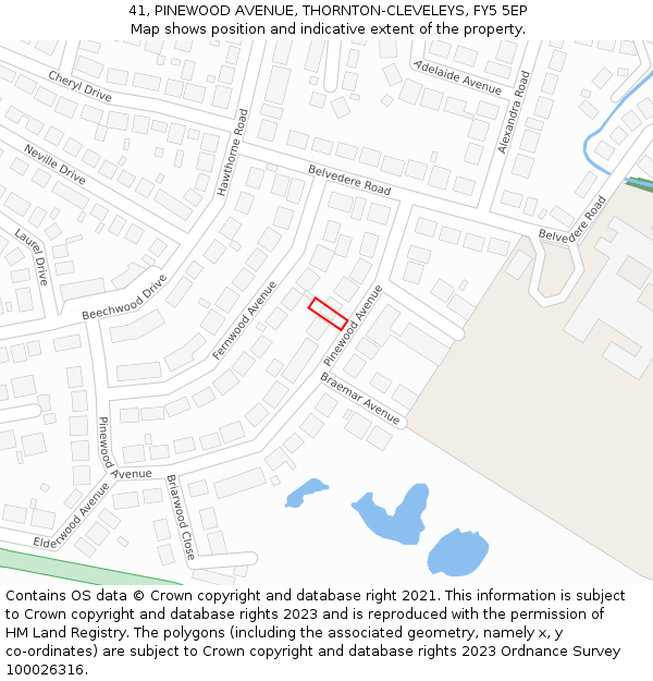 41, PINEWOOD AVENUE, THORNTON-CLEVELEYS, FY5 5EP: Location map and indicative extent of plot