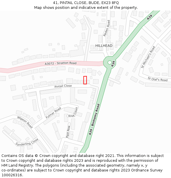 41, PINTAIL CLOSE, BUDE, EX23 8FQ: Location map and indicative extent of plot