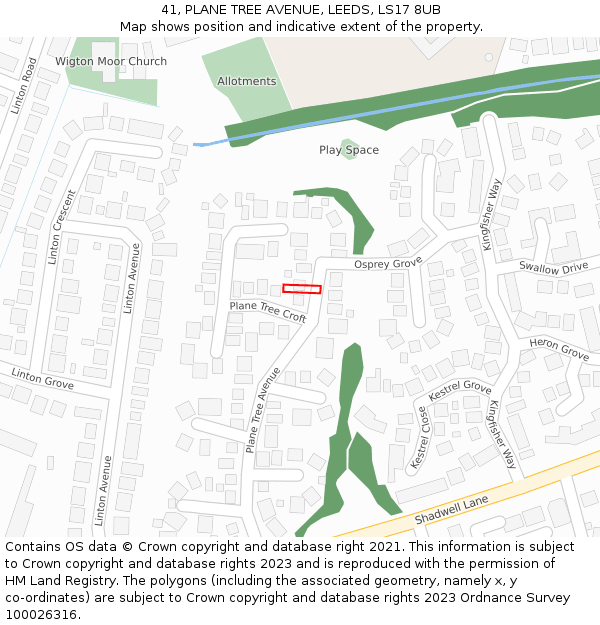 41, PLANE TREE AVENUE, LEEDS, LS17 8UB: Location map and indicative extent of plot