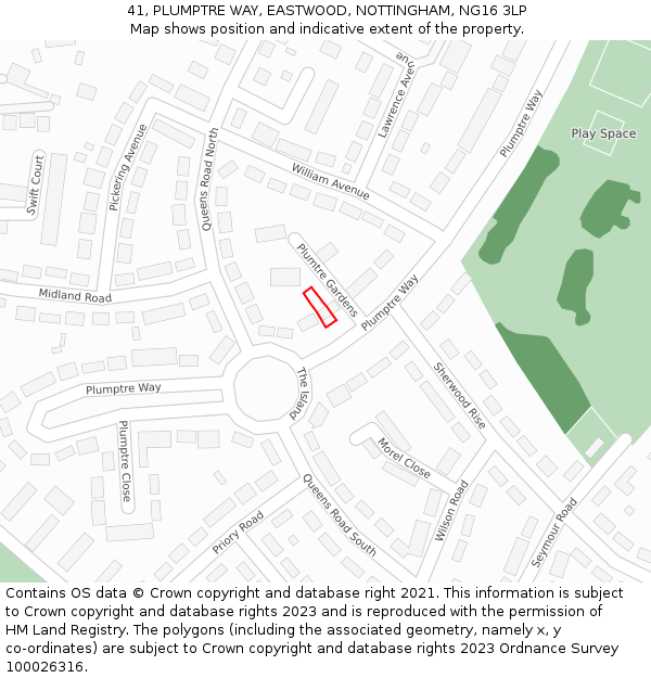 41, PLUMPTRE WAY, EASTWOOD, NOTTINGHAM, NG16 3LP: Location map and indicative extent of plot