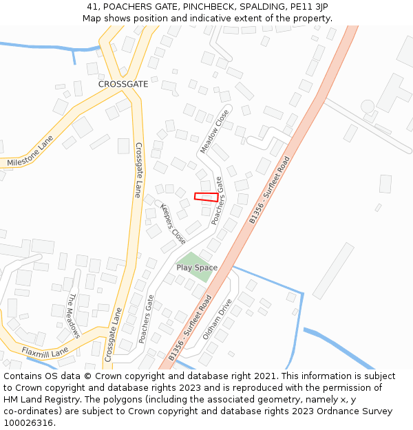 41, POACHERS GATE, PINCHBECK, SPALDING, PE11 3JP: Location map and indicative extent of plot