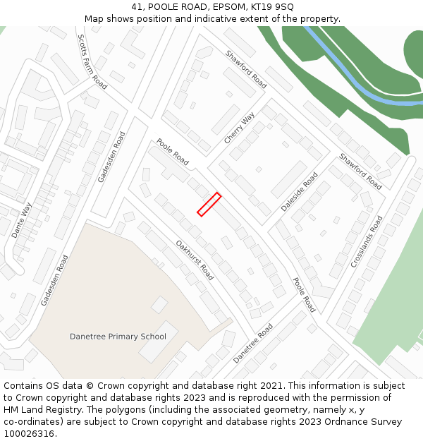 41, POOLE ROAD, EPSOM, KT19 9SQ: Location map and indicative extent of plot