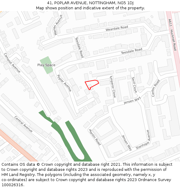 41, POPLAR AVENUE, NOTTINGHAM, NG5 1DJ: Location map and indicative extent of plot
