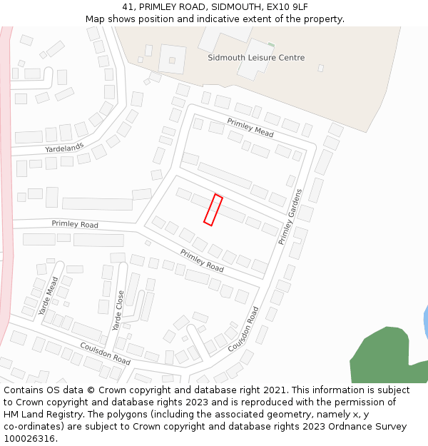 41, PRIMLEY ROAD, SIDMOUTH, EX10 9LF: Location map and indicative extent of plot