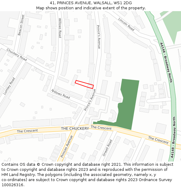 41, PRINCES AVENUE, WALSALL, WS1 2DG: Location map and indicative extent of plot