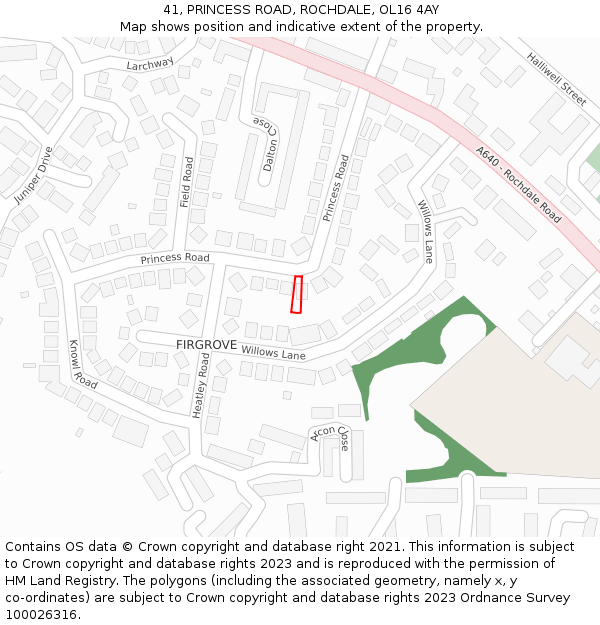 41, PRINCESS ROAD, ROCHDALE, OL16 4AY: Location map and indicative extent of plot
