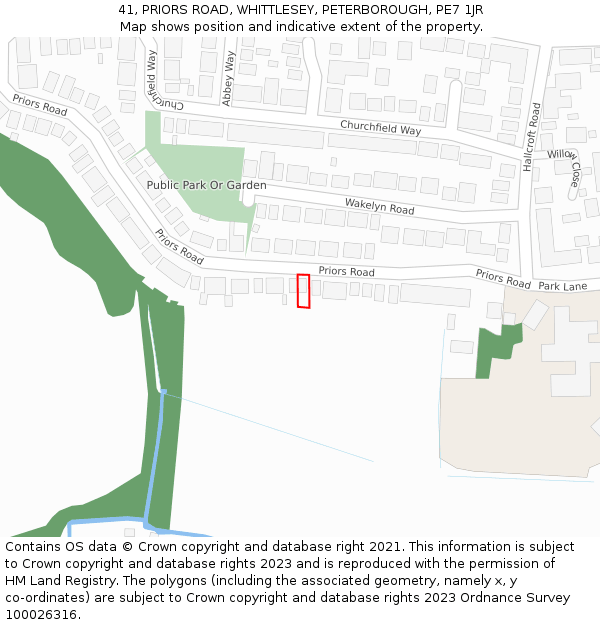 41, PRIORS ROAD, WHITTLESEY, PETERBOROUGH, PE7 1JR: Location map and indicative extent of plot