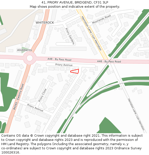 41, PRIORY AVENUE, BRIDGEND, CF31 3LP: Location map and indicative extent of plot