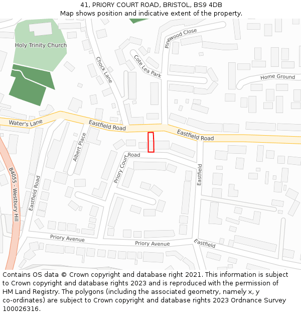 41, PRIORY COURT ROAD, BRISTOL, BS9 4DB: Location map and indicative extent of plot
