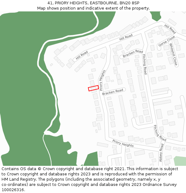41, PRIORY HEIGHTS, EASTBOURNE, BN20 8SP: Location map and indicative extent of plot