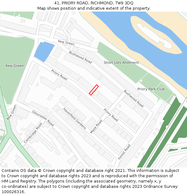41, PRIORY ROAD, RICHMOND, TW9 3DQ: Location map and indicative extent of plot