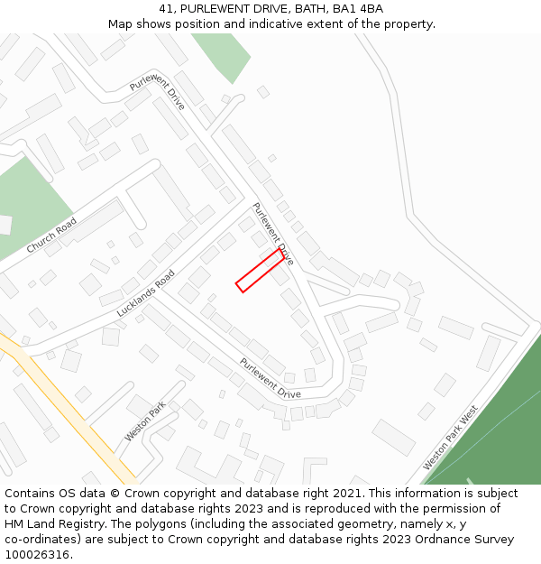 41, PURLEWENT DRIVE, BATH, BA1 4BA: Location map and indicative extent of plot