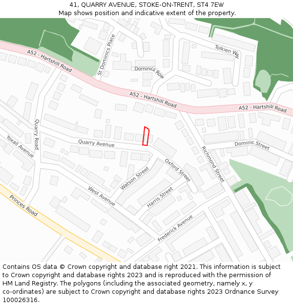 41, QUARRY AVENUE, STOKE-ON-TRENT, ST4 7EW: Location map and indicative extent of plot