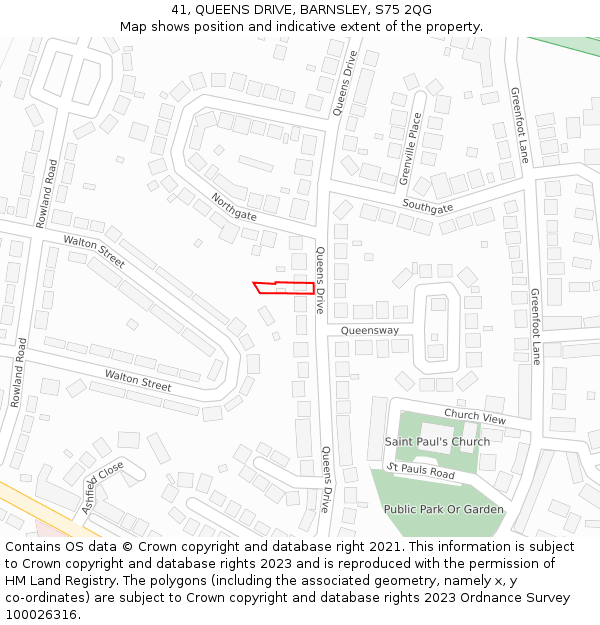 41, QUEENS DRIVE, BARNSLEY, S75 2QG: Location map and indicative extent of plot