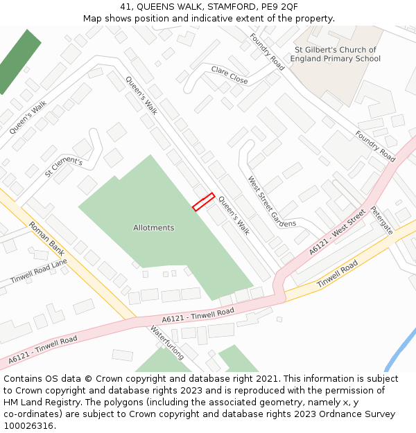 41, QUEENS WALK, STAMFORD, PE9 2QF: Location map and indicative extent of plot