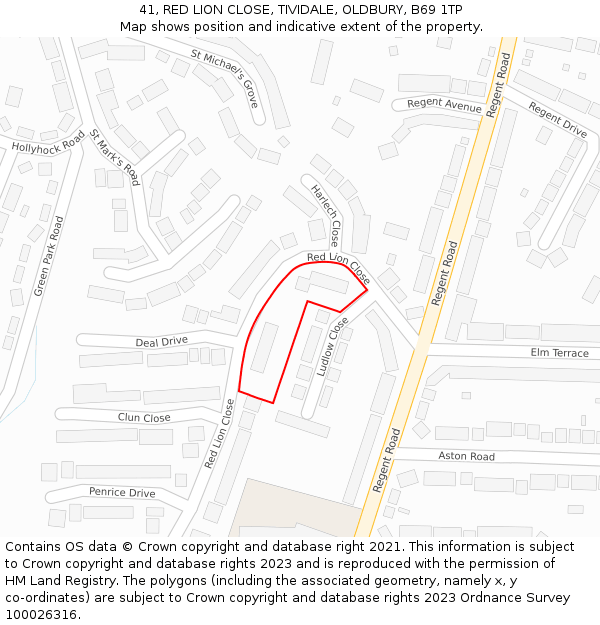 41, RED LION CLOSE, TIVIDALE, OLDBURY, B69 1TP: Location map and indicative extent of plot